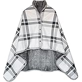 Missmat-Wearable Blanket, Poncho Throw with Buttons (55" L x 39.3" W), Comfy Plaid Shawl for Office, Bed, Sofa and Outdoors, All Seasons(Off-white