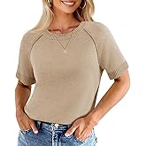 Cicy Bell Womens Short Sleeve Sweaters Crewneck Knit Tops Casual Loose Fit Dressy Pullovers Shirts