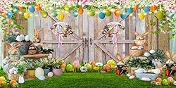 20X10ft Fabric Spring Easter Backdrops Wooden Wall