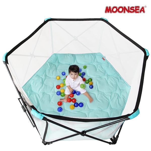 HEXAGON PLAYPEN MATTRESS MAT BLUE, NON SLIP PLAYPEN MAT FOR REGALO PLAY YARD 6 PANEL PLAYPEN, FIT HICCAPOP 53″ PLAYPOD PORTABLE PLAYARD, KIDS TENT MAT HEXAGON