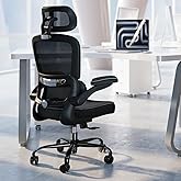 TRALT Ergonomic Office Chair - Desk Chair with Adjustable Headrest Lumbar Support Computer Chair - Mesh Comfy Chair with Flip-up Armrests - Gaming Chairs for Adults Home Office (Leather, Black)