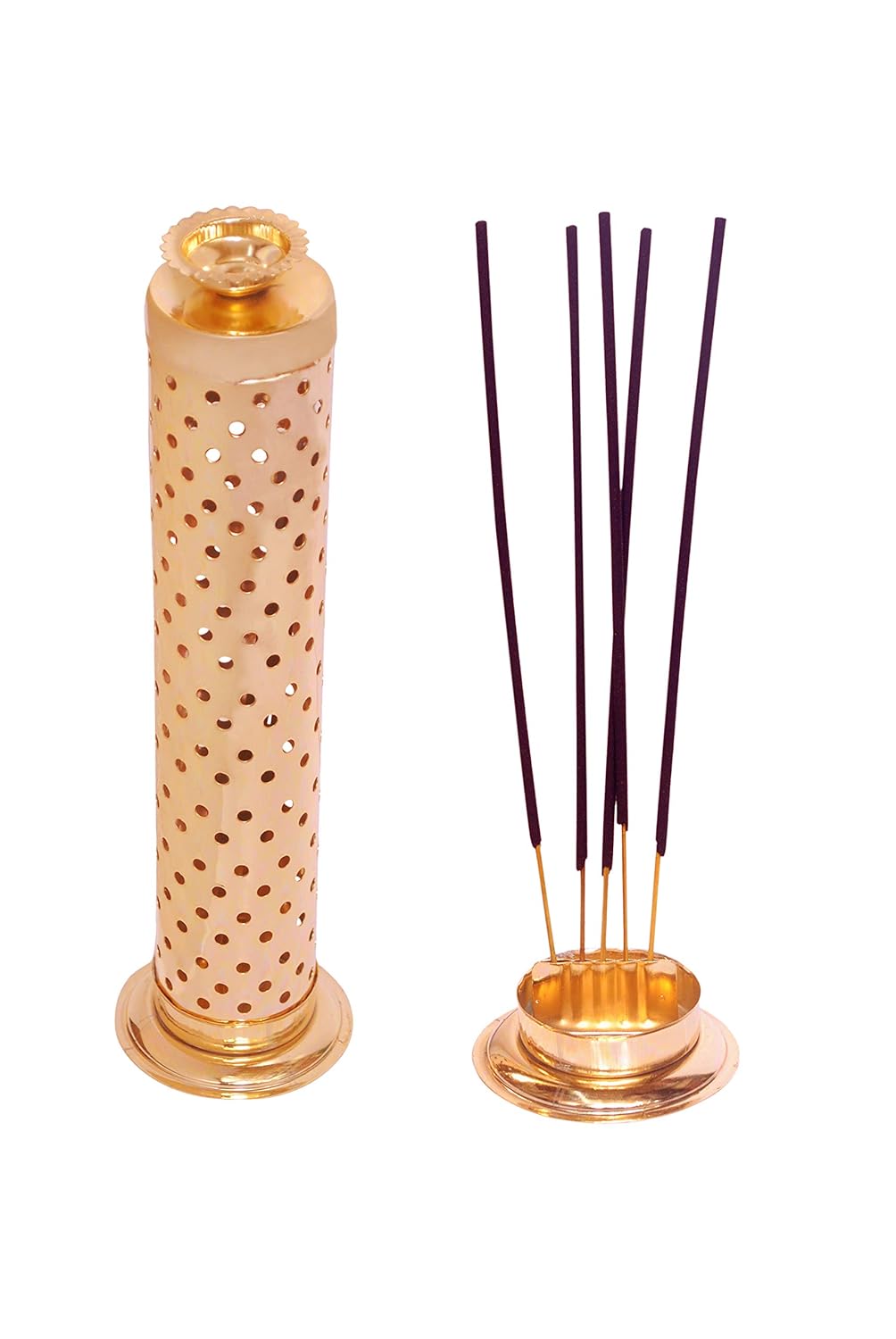 Kriwin Metal Agarbatti Stand with Dhoop Holder (26 x 7.6 x 5.2 cm, Gold