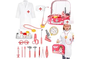 ULOVEME Doctor Kit for Kids 5-7, 21Pcs Pretend Play Doctor Set - Medical Kit with Real Working Stethoscope and Coat - Toddler Doctor Playset Kids Dr Kit Toys for Girls