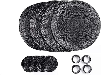 Penguin Home Handcrafted Glass Beaded Round Placemats Set of 12 Black 32 cm