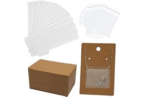 Temlum 100 Pcs Jewelry Display Cards with 100 Pcs Adhesive Pouches and Clear Bags, Necklace Earring Card Holders for Selling Jewelry Packaging Supplies (Brown)