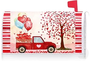 Texupday Valentine's Day Love Heart Tree and Red Truck Decoration Mailbox Cover with Magnetic Strip Holiday Mailbox Wraps Post Letter Box Cover Standard Size 21" X 18" for Garden Outdoor Yard Decor