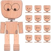 MuMyer Shaking Wooden Man Figurine, Funny Handmade Shaking Feet Wooden Desktop Car Dashboard Decorations with 12 PCS Magnetic Expressions