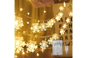 LANZODA Christmas Lights Snowflake String Lights 60LED 33FT Battery Operated or USB Plug in 2 Modes Fairy Light for Room Wedd