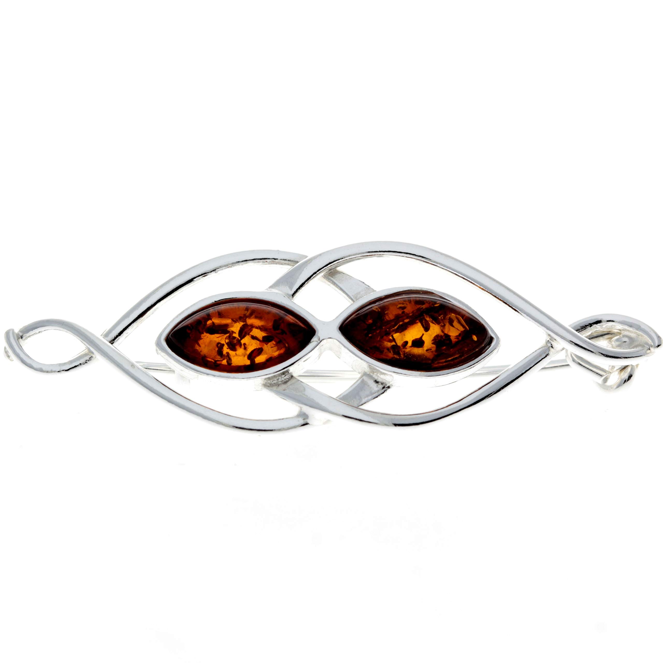 SilverAmber Jewellery Genuine Cognac Baltic Amber & Sterling Silver Exclusive Modern Brooch - M810C