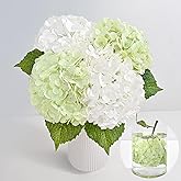 MARTINE MALL 4Pcs 21in Hydrangea Artificial Flowers, Latex Real Touch Hydrangeas Lifelike Large Hydrangea Flowers for Home Decor Party Arrangements Wedding Bouquets Centerpieces (2White&2Light Green)