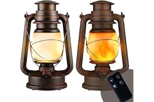 YINUO LIGHT Dancing Flame Led Vintage Lantern, Outdoor Hanging Plastic Lantern Operated with Remote Control Two Modes Christmas decorations lights Battery Powered for Garden Patio Deck Yard Path 2 Pack