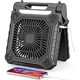 Solar Fan with LED Lantern - Battery Powered with Solar Panel, 90° Adjust, 3 Speed & Timer, 20Hrs Cooling, Rechargeable Battery Operated, Solar Powered for Camping Outdoor Fishing Travel RV Hurricane