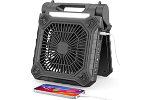 ADDACC Solar Fan with LED Lantern - Battery Powered with Solar Panel, 90° Adjust, 3 Speed & Timer, 20Hrs Cooling, Rechargeable Battery Operated, Solar Powered for Camping Outdoor Fishing Travel RV Hurricane