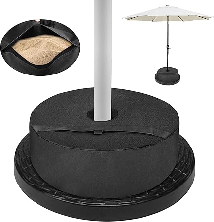 Amazon Com Patio Umbrella Base Weight Bag Weatherproof Upf 100 18 Round With Large Opening Universal Size For Standard Outdoor Patio Umbrella Heavy Duty Up To 85 Lbs Sand 38kg Garden Outdoor