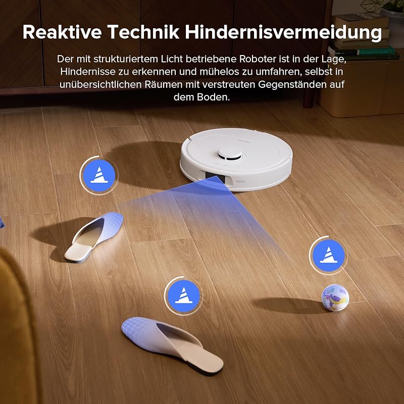 QV 35S-Set Saugroboter mit Wischfunktion, 10.000 Pa HyperForce Saugkraft, Anti-Tangle-Bürsten, Anhebbare Schleudermopps, Intelligente Hindernisvermeidung, All-in-One Dock (Weiß)