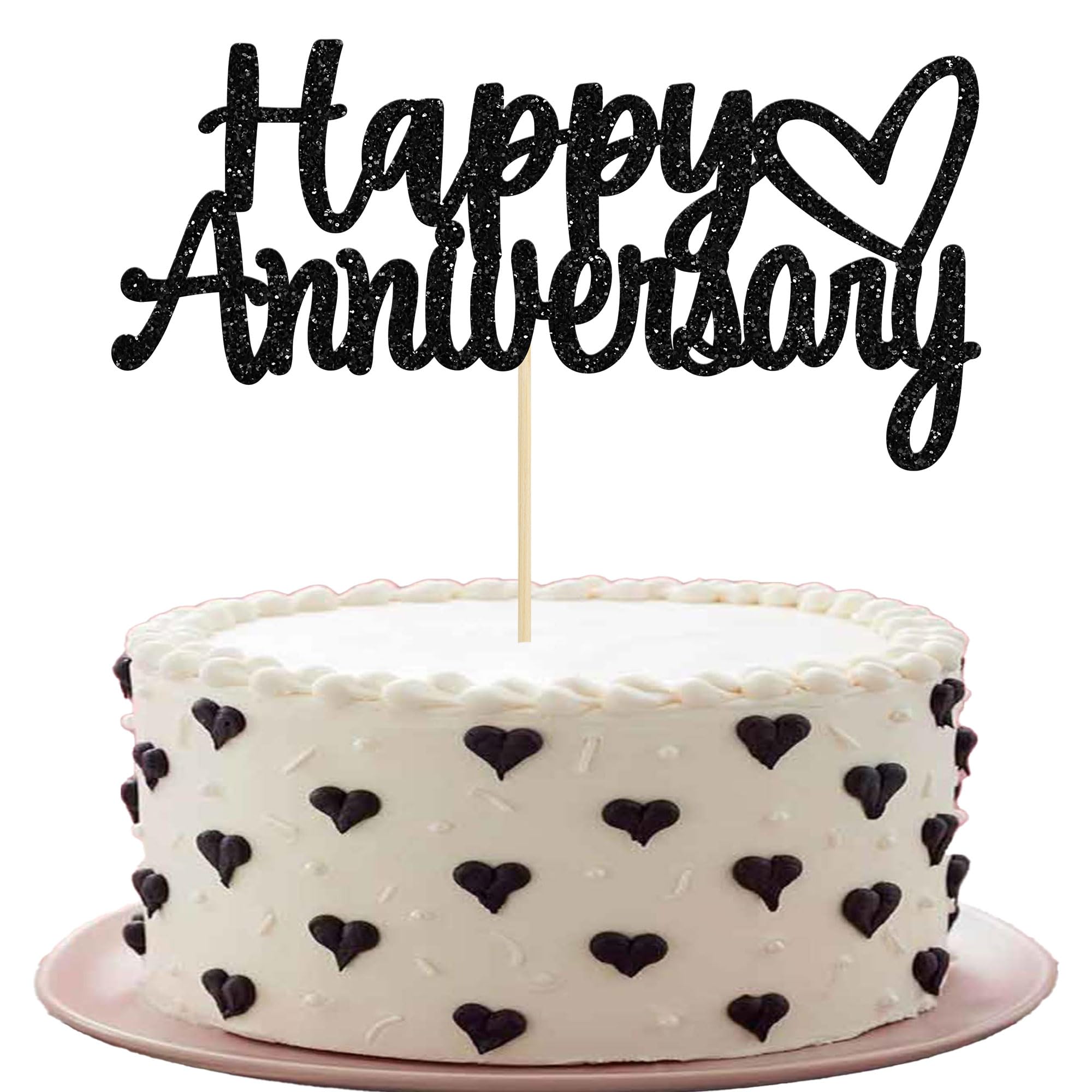 Gyufise 1 Pack Black Glitter Happy Anniversary Cake Topper Anniversary Party Supplies Cake Decoration Wedding Celebration Party Decoration Supplies