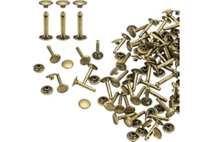 HARFINGTON 60 Sets Double Cap Leather Rivets, 9x16mm Round Cap Tubular Metal Studs Leather Crafting Rivets for Fabric Belt Pet Collar Boot Bag Repair and Decoration, Bronze