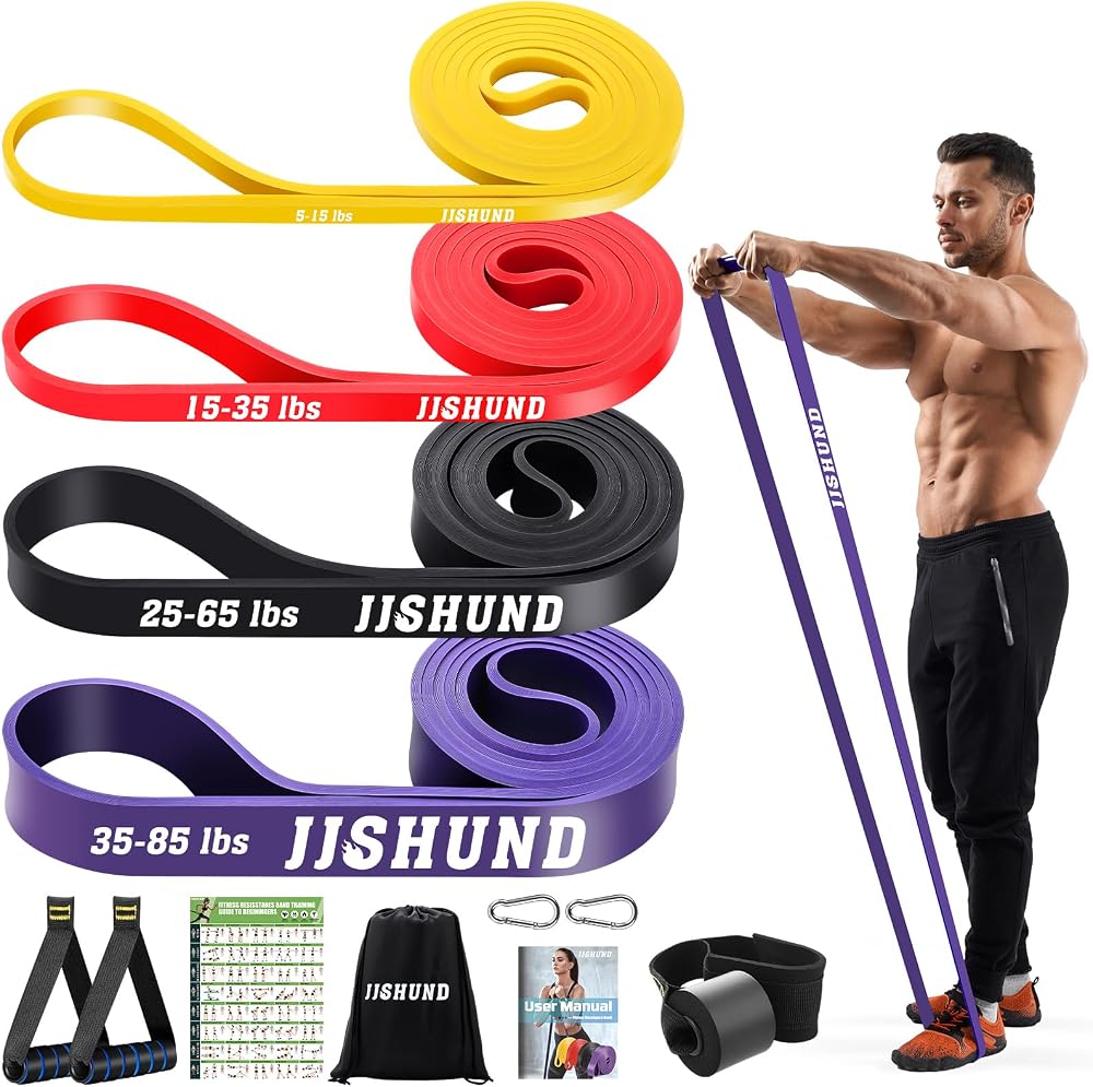 jjshund Resistance Band Set, 4 Tensions, Door Anchor, Handles, Bag