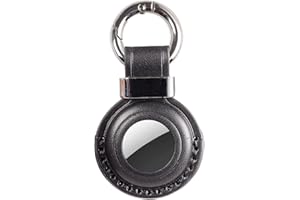 KEEPXYZ Genuine Leather Airtag Holder Suitable for Apple Airtag Keychain Leather, Secure Air Tag Holder with Stainless Steel Ring Lock, Durable Airtag Case Cover Key Ring - Black V2.0 (Hole)