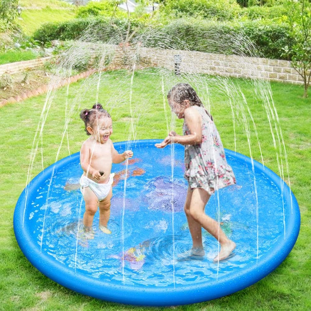 Anpro 170 cm / 68 Splash Pad,Splash Pad for Kids over 6 years old/Pets,Sprinkler Pad for Kids,Summer Garden Outdoor Spray Water Toys including 15 PCS Anti-slip Tapes