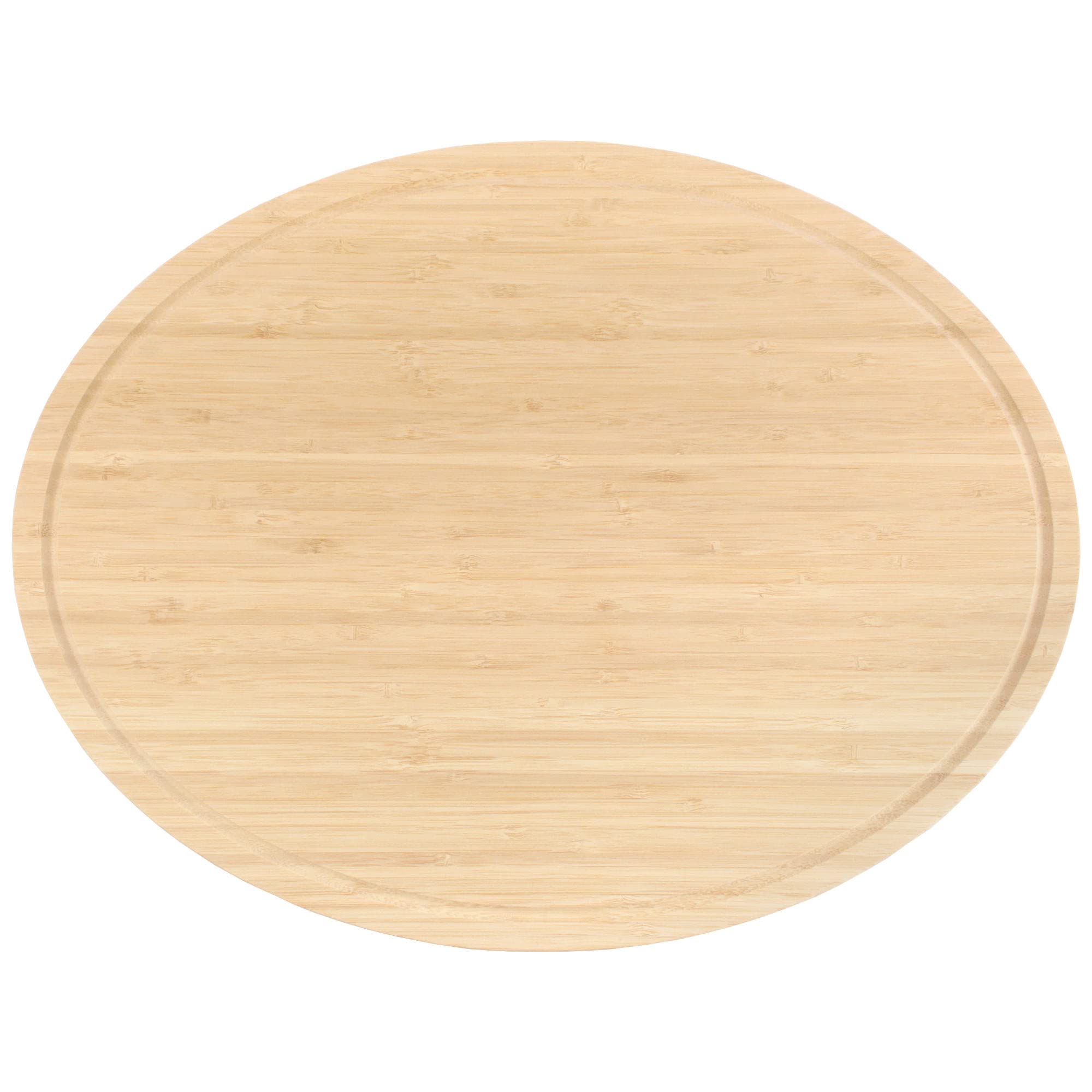BambooMN Heavy Duty Premium Bamboo Oval Shaped Cutting and Serving Board - 17" x 13" x 0.75" - Grooved/Flat - 1 Piece