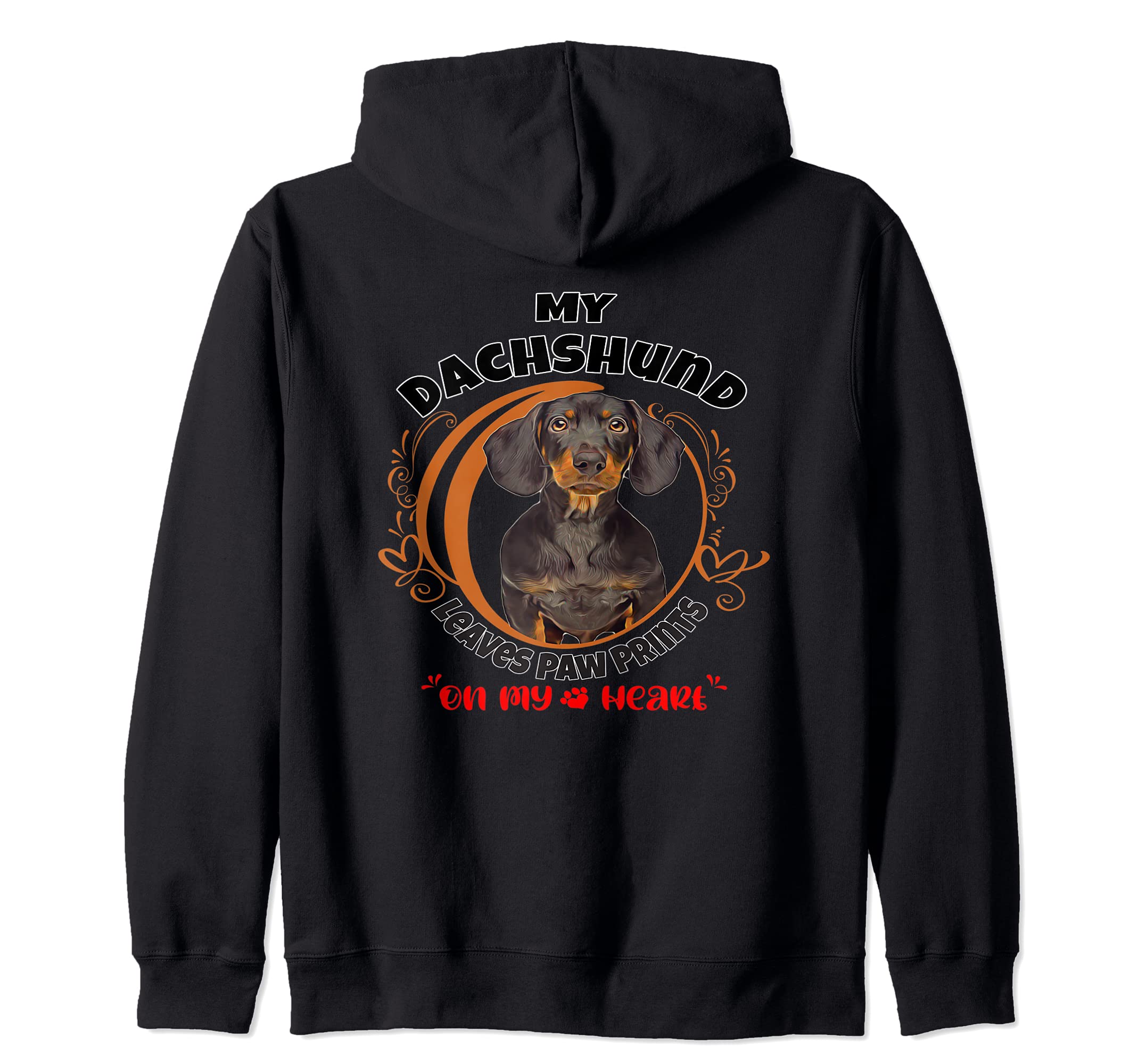 Dachshund Dog Paw Prints On My Heart Zip Hoodie