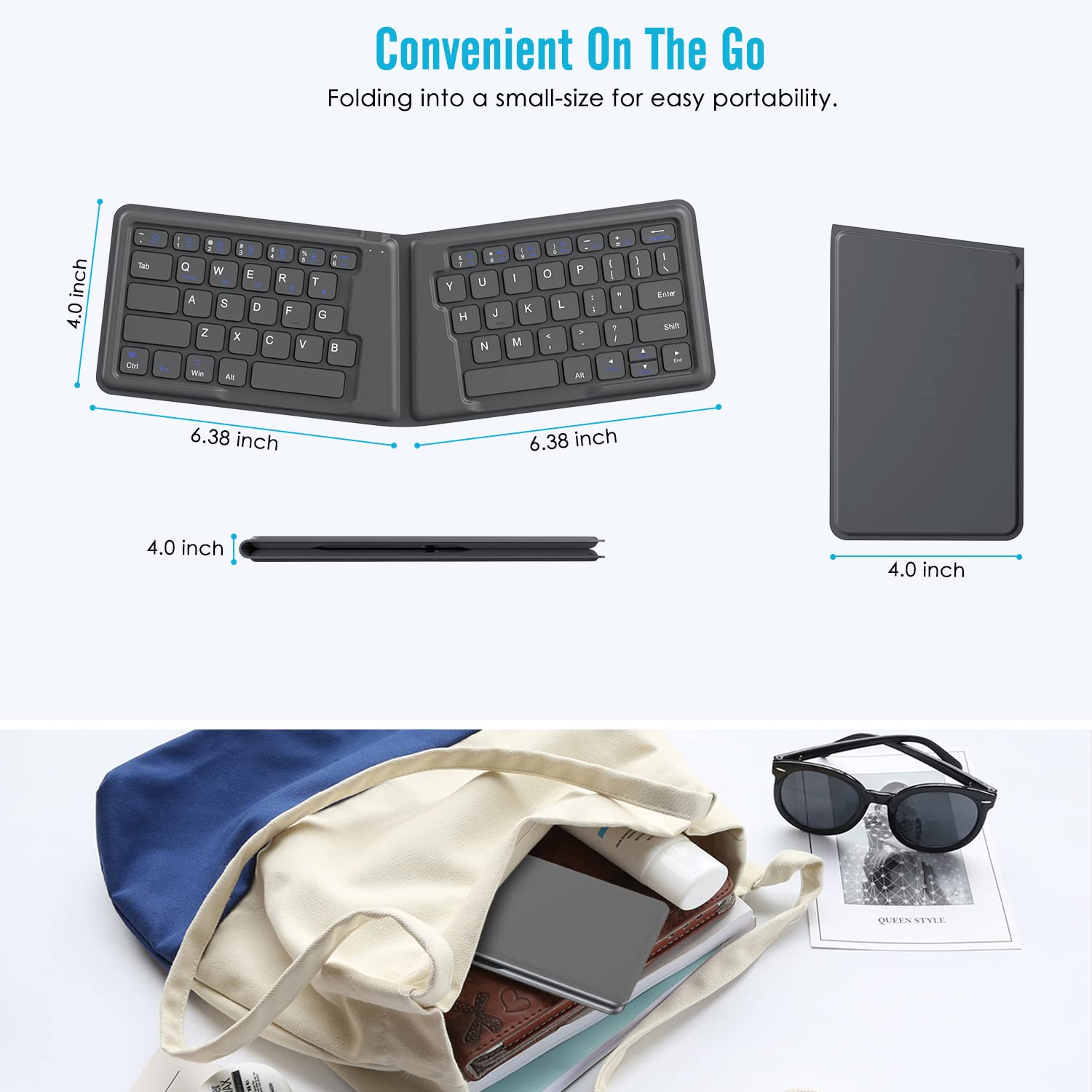 MoKo Foldable Bluetooth Keyboard, Ultra-Thin Folding Rechargeable, Portable Wireless for Laptop iPhone iPad, Compatible with All iOS Android Windows Tablet Smartphone Devices, Gray