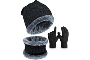 EAONE Kids Winter Hat Gloves Scarf Set, Knitted Toddler Beanie Cap, Mitten Gloves, and Neck Warmer for Boys Girls Aged 5-12, 