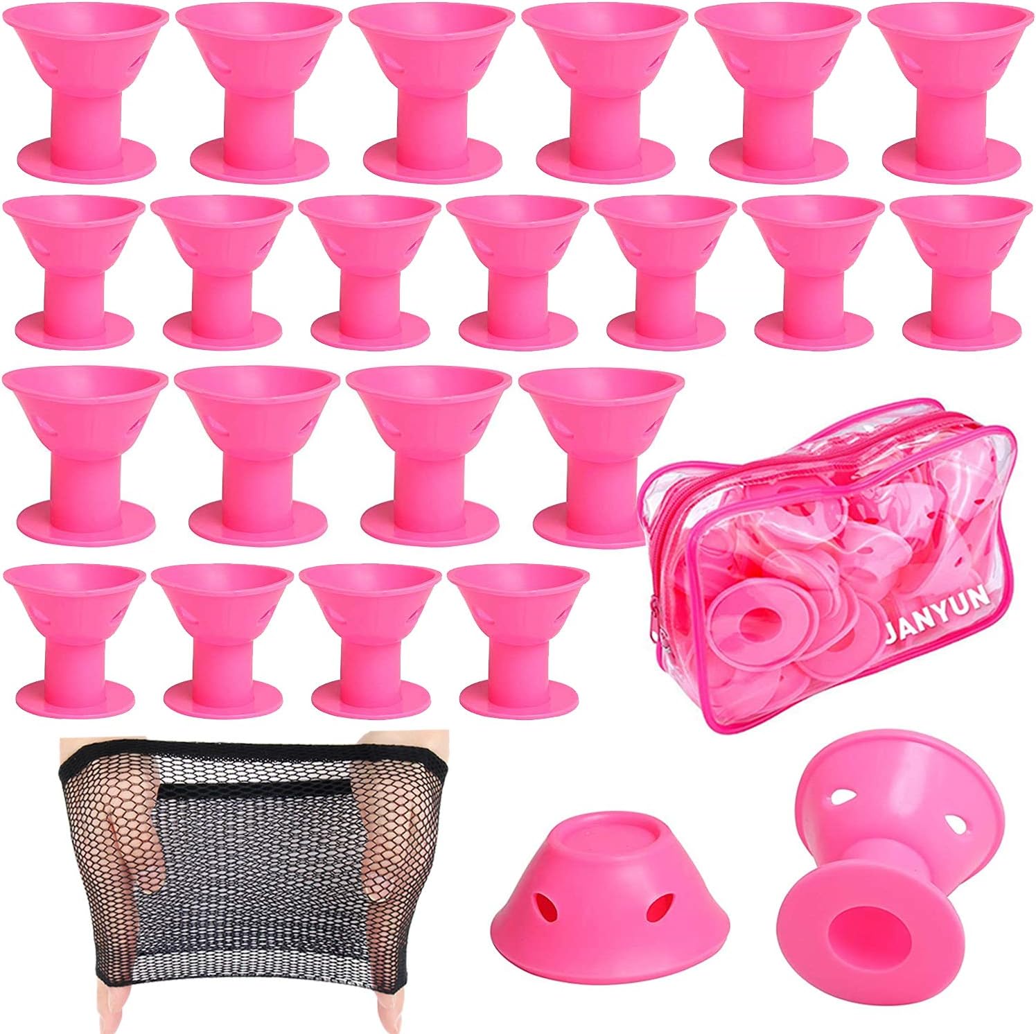 40 Pcs Pink Magic Hair Rollers,Include 20pcs Large Silicone Curlers and