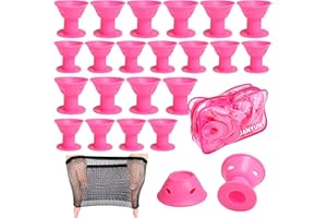 JANYUN 40 Pcs Pink Magic Hair Rollers Include 20pcs Large Silicone Curlers and 20pcs Small Silicone Curlers