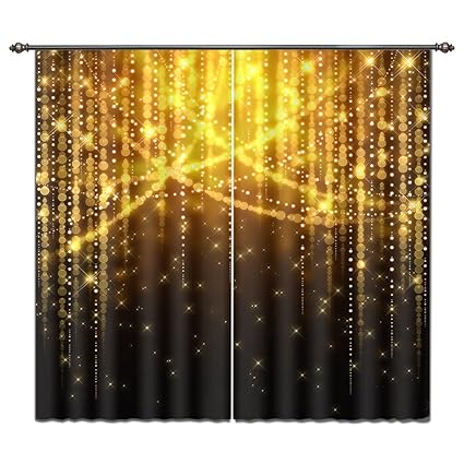 Lb Christmas Decor Curtain Drapes For Living Room Soft Blur Light Pattern House Decorative Window Treatment 55x65 Inches 2 Panels Size Black