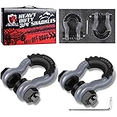 AMBULL Shackles 3/4" D Ring Shackle (2 Pack) 45,0000lb Break Strength with 7/8" Pin, Anti Theft Security Screws, Isolator & Washer Kits for Use with Tow Strap Winch Truck Vehicle Recovery, Grey