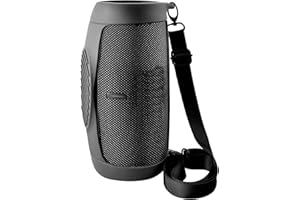 ALKOO Silicone Cover Case for JBL Charge 5 Portable Bluetooth Speaker, with Shoulder Strap & Carabiner for Outdoor Travelers/Music Lovers to Beach/Cycling/Hiking/Camping - Protective Pouch Only - Black