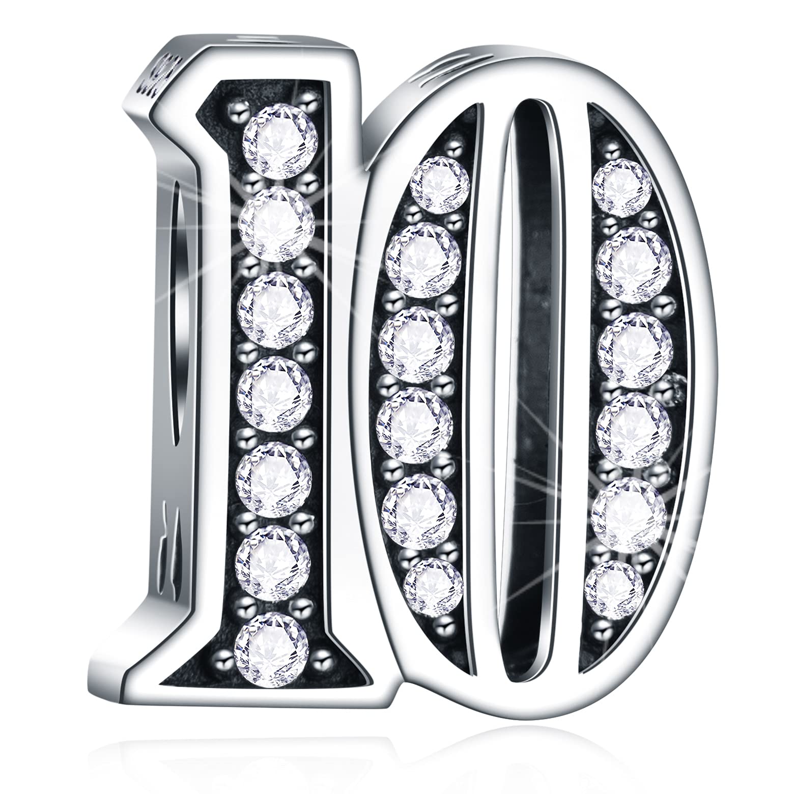 10 Year Anniversary Charms fits Pandora Women Bracelet, 925 Sterling Silver 10th Birthday Beads with CZ Birthstones, Number 10 Years of Love Gifts for Child/Girl/Boy/Mothers Day