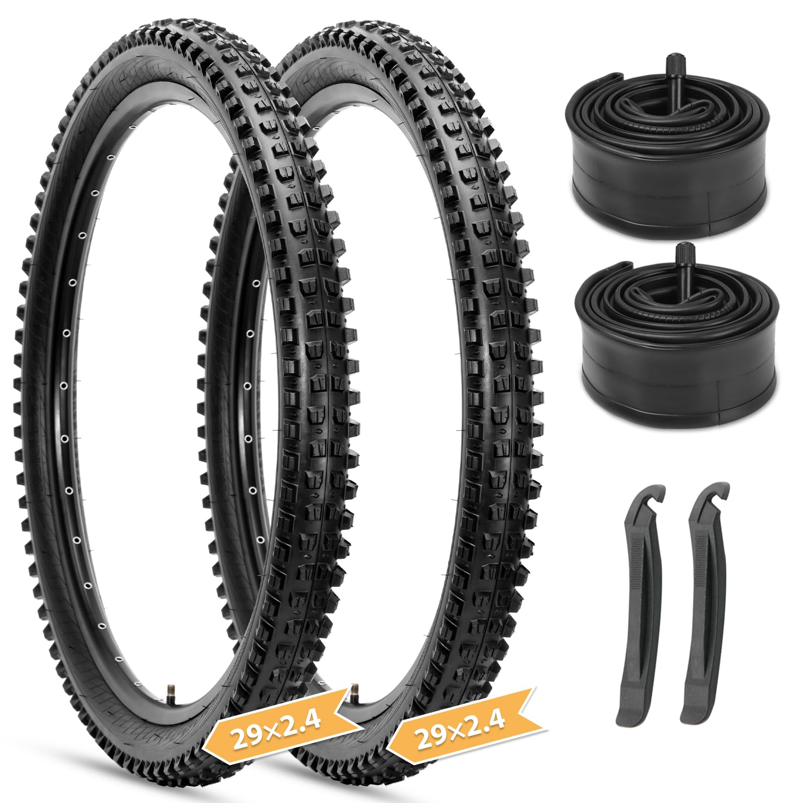 Photo 1 of 29-inch Mountain Bike Tires Set: Hycline 2-Pack 29x2.4 inch Folding Replacement Puncture-Resistant Bicycle Tires and Pair 29-inch Inner Tubes with Tire Levers for MTB Ebike Off-Road Bike