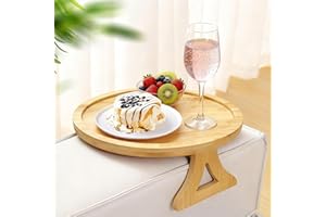 Bamboo Couch Arm Tray with Adjustable Legs, Sturdy Sofa Armrest Table, Non-Slip Couch Cup Holder for Eating, Snacks, Phone, R