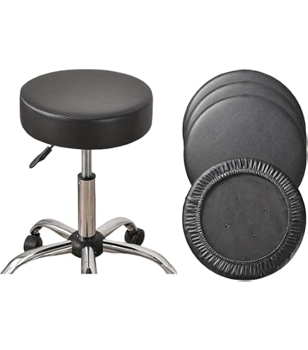 Fundas Redondas Para Taburetes - Pack De 2, Impermeables, De Piel Sintética, Para Cocina, Bar U Oficina (38 Cm, Negro)