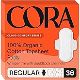 Cora 100% Organic Cotton Topsheet Pads (36 Regular Pads)