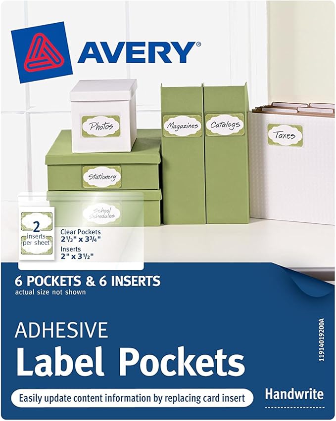 Avery Adhesive Label Pockets, 2.5 X 3.25 Inches, Pack of 6 (40192