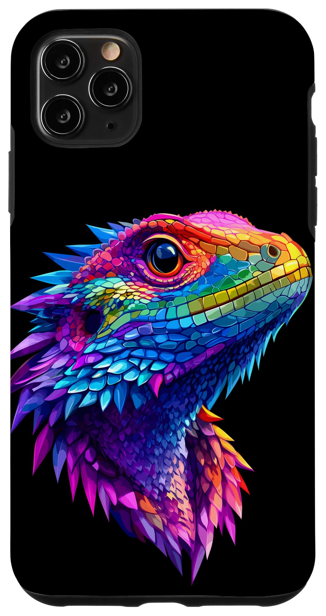 Colorful Bearded Dragon Face Reptile Animal Lover Black Case for iPhone 11 Pro Max