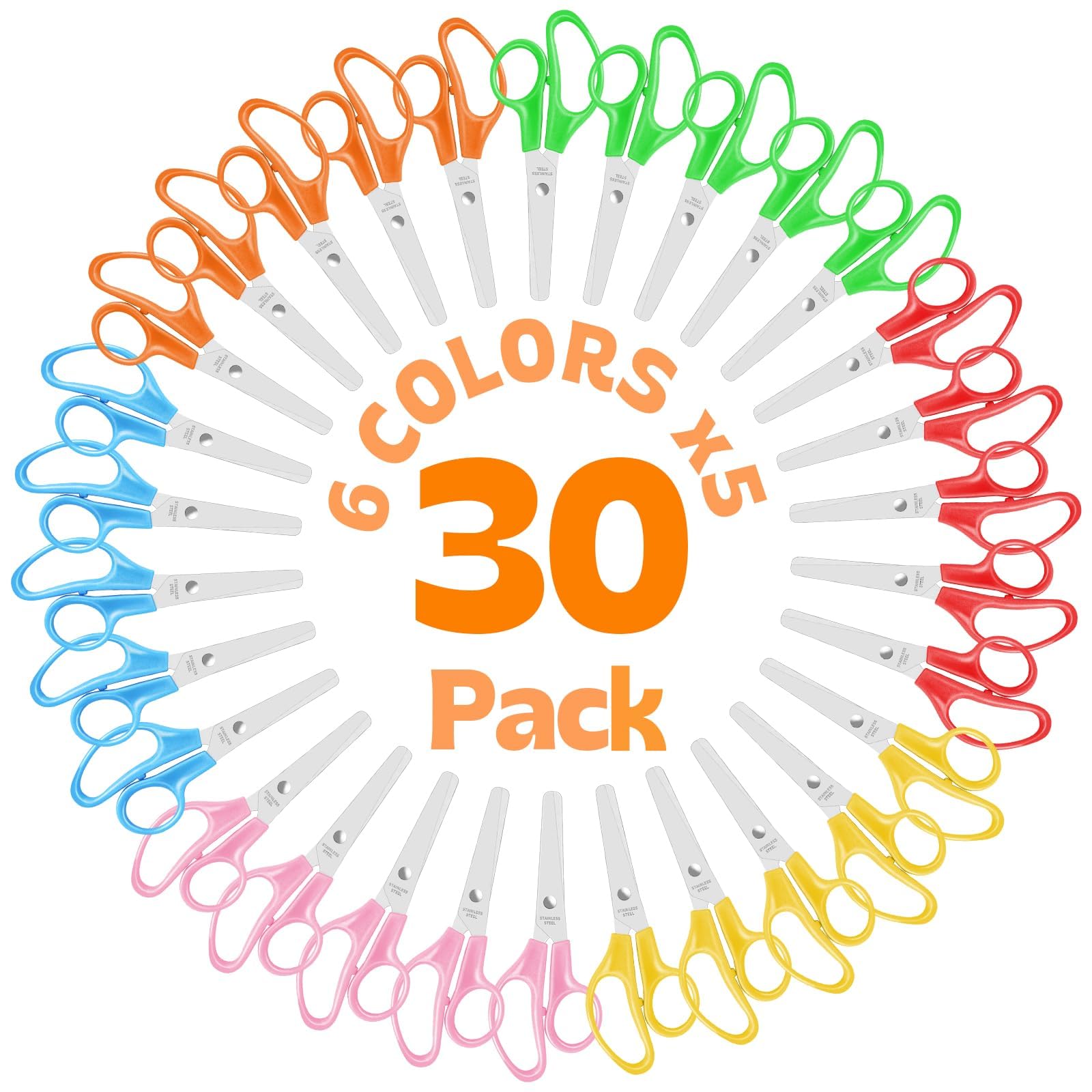 Photo 1 of 30 Pack Kids Scissors, 5" Scissors for School Classroom, Right & Left Handed Scissor with Comfort Grip Blunt Tip Scissor for Kids School Supplies for Student Teacher, Assorted Colors