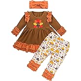 Toddler Thanksgiving Baby Girl Dress Turkey Tutu Dress + Printing Pants + Headband 3PC Outfits Set