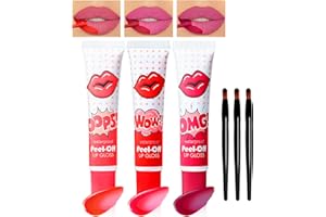 YBUETE 3 Colors Peel Off Lip Stain Lip Tint Set, Peel Reveal Lip Stain, Waterproof Tear-off Lip Gloss, Peel Off Tattoo Lipsticks, Nonstick Cup, Matte Nude, Tattoo Magic Color Lip for Women Girl