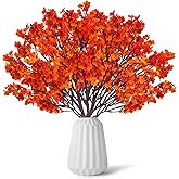 JOINCCI 12PCS Fake Fall Flowers Orange Baby Breath Artificial Flowers Real Touch Silk Floral Arrangement Thanksgiving Autumn Table Centerpieces Home Kitchen Decor