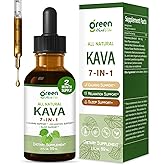 green Herb Vibe Kava Root Extract Drops for Relaxation & Sleep Support, Kava Kava Natural Supplement for Calming, 7 in 1 Herbal Complex w/Valerian Root Passion Flower and More. 60 Days Supply. 2 oz