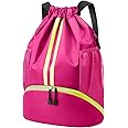 Hoedia Sports Drawstring Backpack - String Swim Gym Bag with Shoes Compartment and Wet Proof Pocket for Women and Men