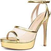 COLETER Women's Platform Mesh High Heels 5.1 Inch Open Toe Sandals Ankle Strap Party Dress Wedding Shoes