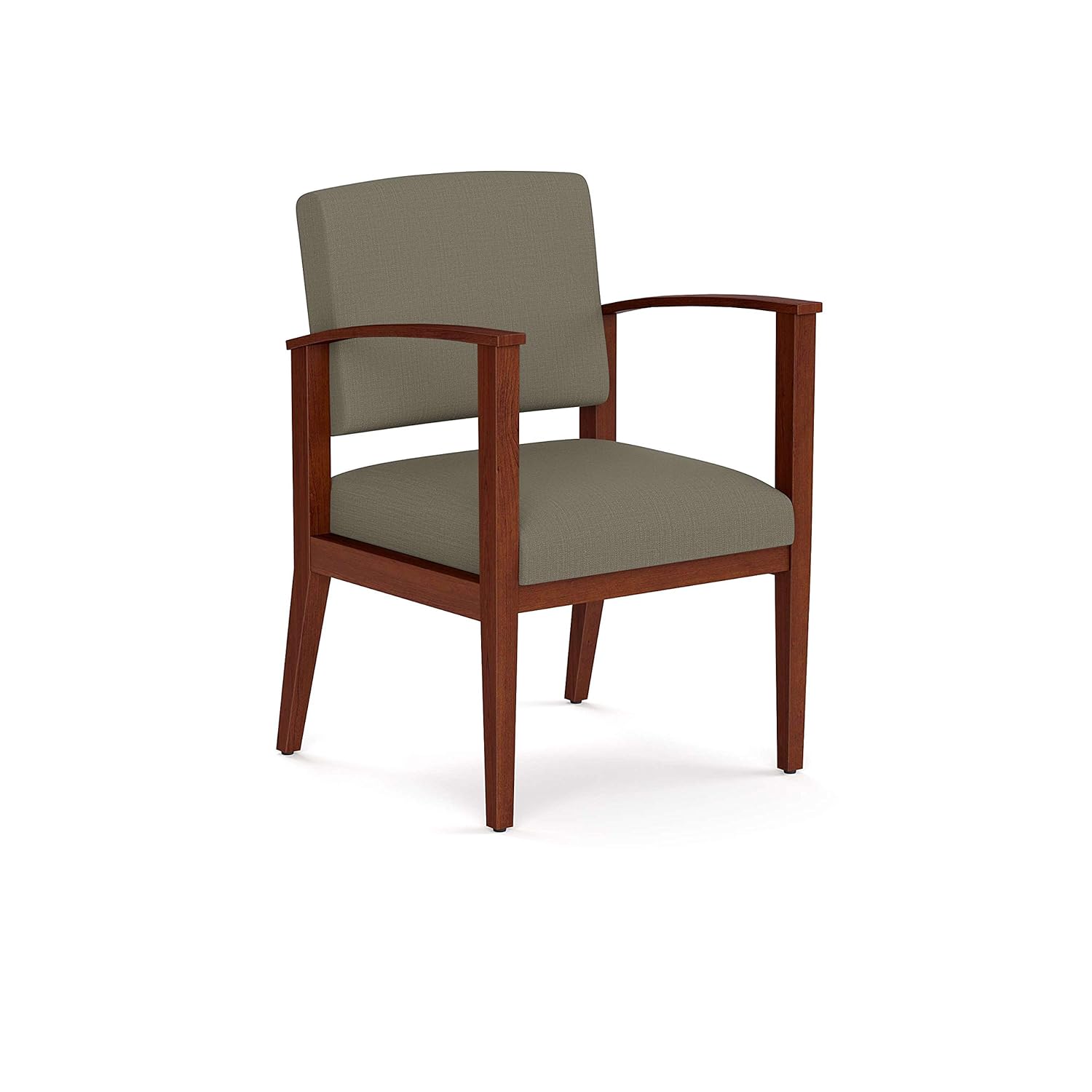 OfficeSource Chelsea Designer Office Guest Arm Chair, Cherry Finish, Taupe Upholstered, Sold Wood Frame, Reception, Waiting Rooms (1600CHTAU)