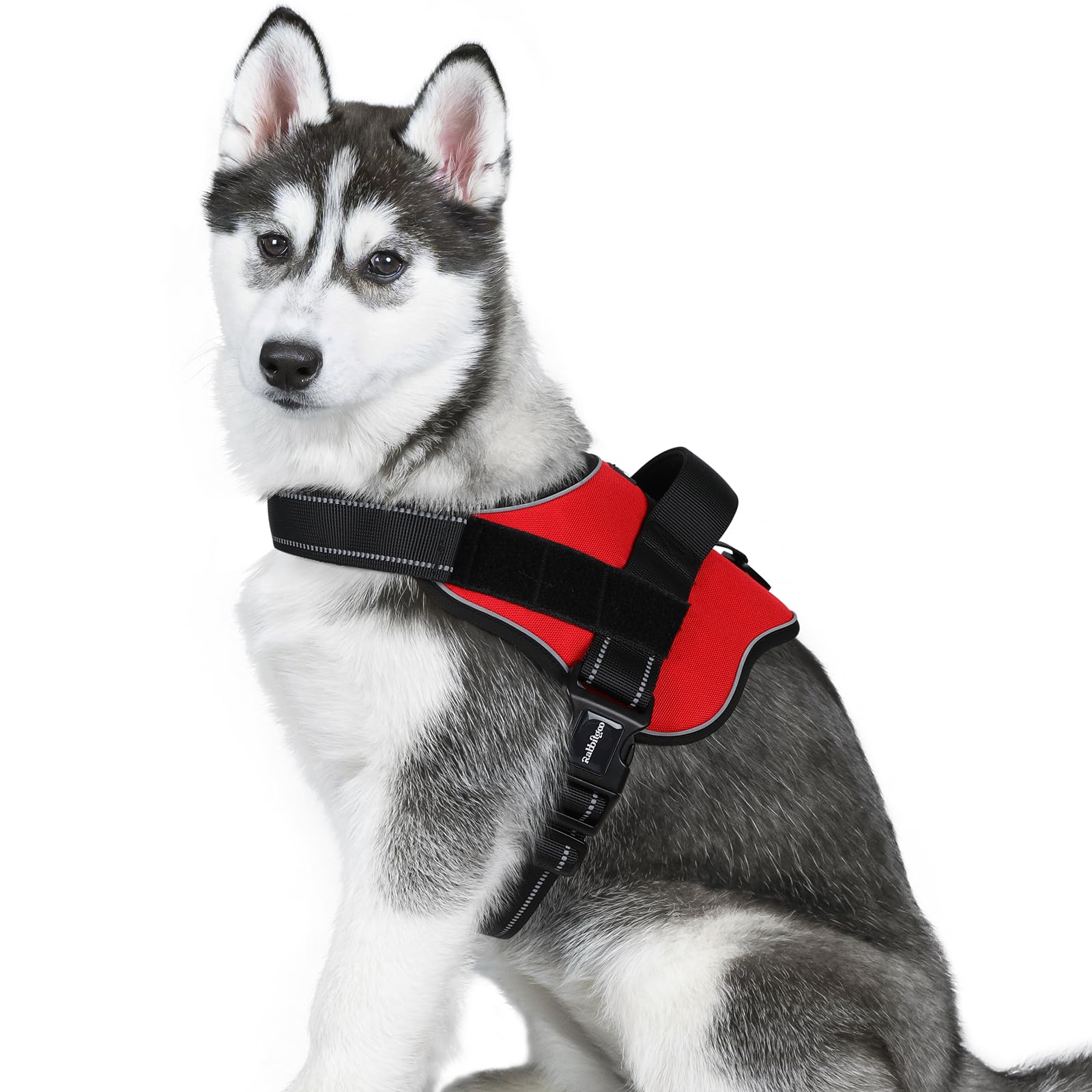 rabbitgoo Dog Harness Large Dog, Adjustable No Pull Harness, Easy Wearing with One Buckle, Breathable Reflective Pet Vest with Control Handle for Outdoor Walking Training, Red, L