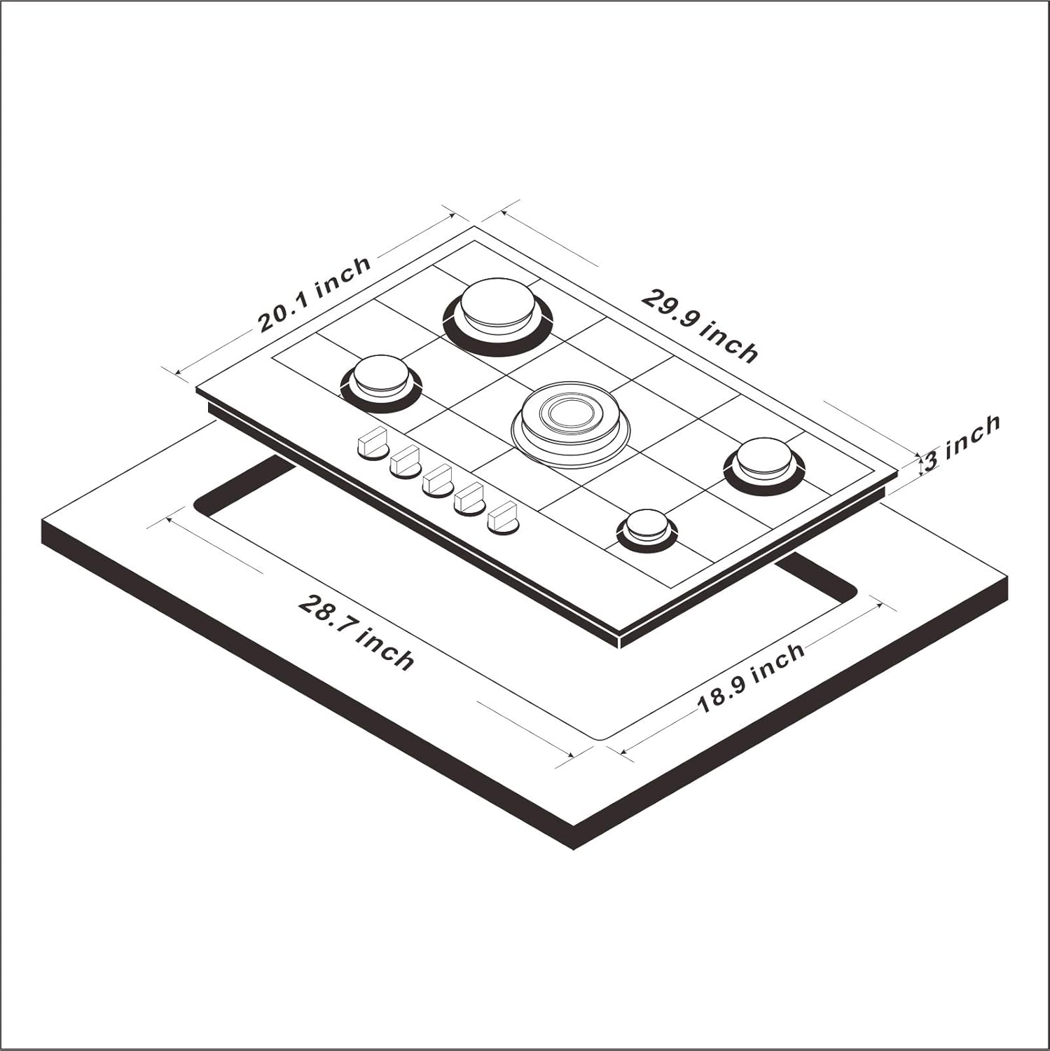 30 Inch Gas Cooktop, Sealed 5 Burners Gas Cooktop,Stainless Steel Gas Cooktop, LG/NG Convertible,Heavy-Duty Grates Gas Stovetop,Gas Burner Thermocouple Protection…: Appliances